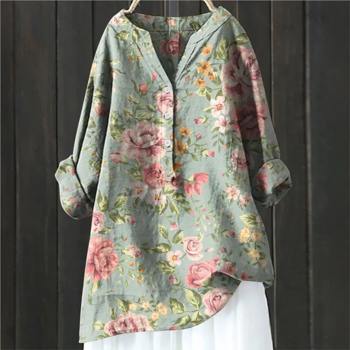 Anny Floral Button-Down Blouse Elegant Design for Autumn and Summer
