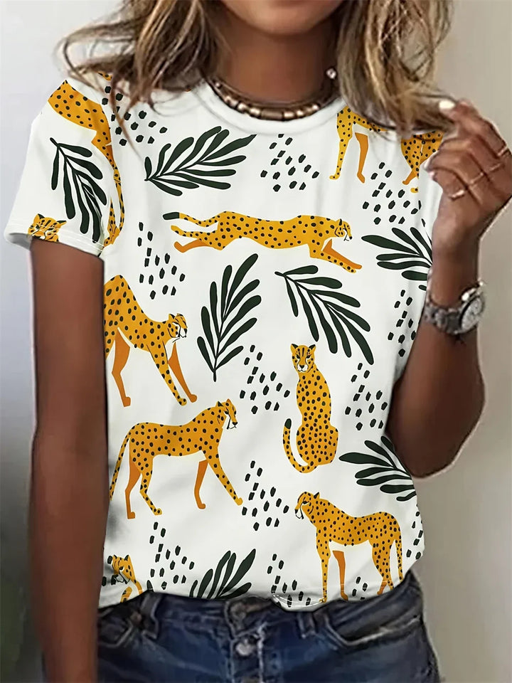Avrille Stylish Dog Print T-Shirt for Autumn and Summer Casual Wear