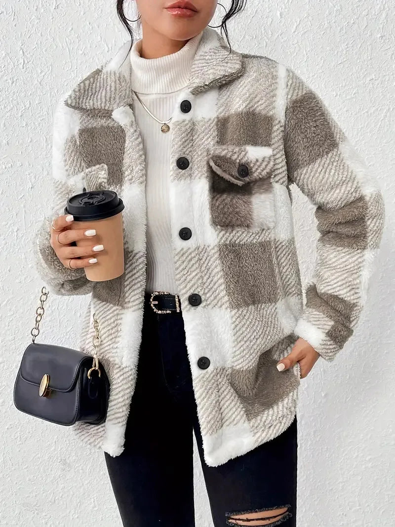 Martin Plaid Fleece Jacket for Autumn Stylish Warm Outerwear