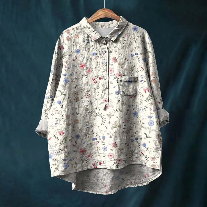 Liesa Vintage Floral Button-Down Shirt for Autumn and Summer