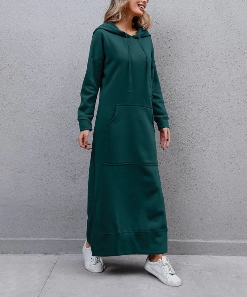 Ciska Elegant Hooded Long Sleeve Dress for Autumn Comfort and Style