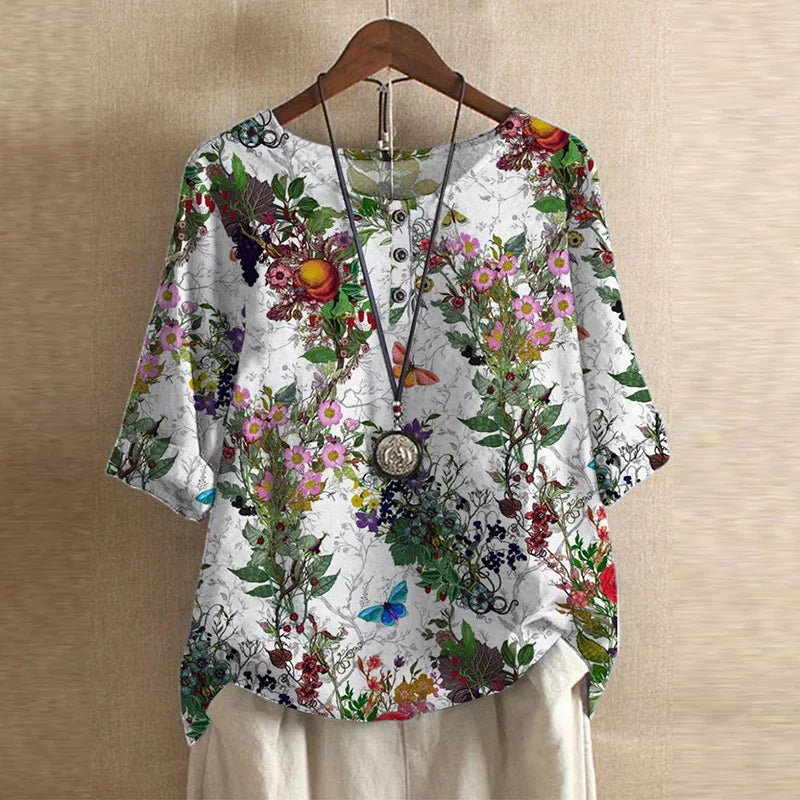 Anya Retro-Inspired Blouse with Vintage Floral Design for Autumn and Summer