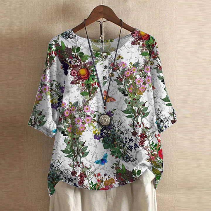 Anya Retro-Inspired Blouse with Vintage Floral Design for Autumn and Summer