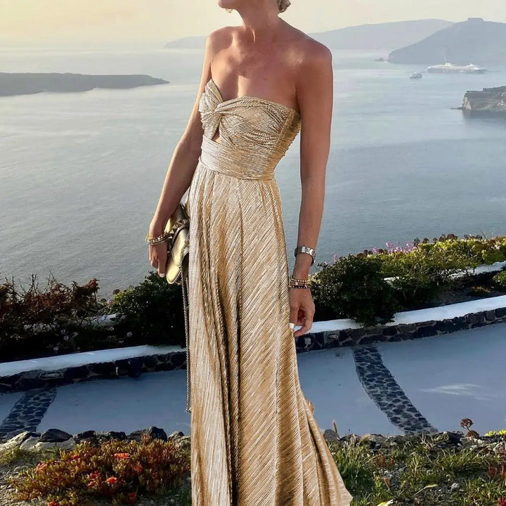 Victoria Elegant Strapless Lightweight Flowing Maxi Dress for Summer