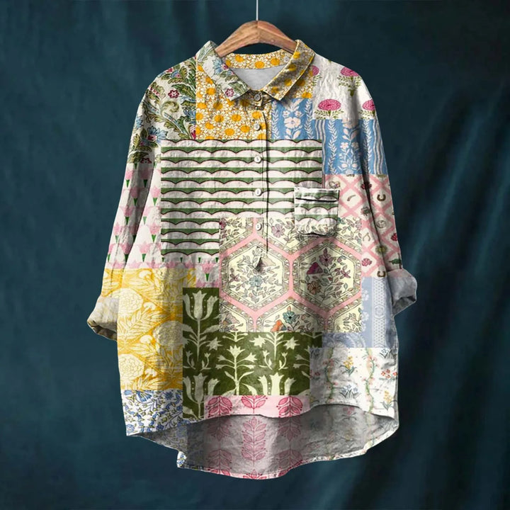 Liesa Vintage Floral Button-Down Shirt for Autumn and Summer