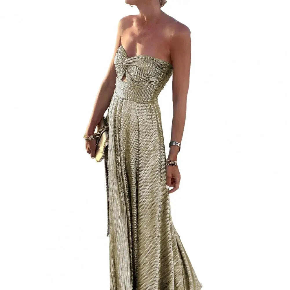 Victoria Elegant Strapless Lightweight Flowing Maxi Dress for Summer