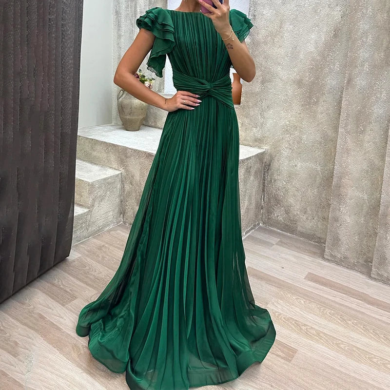 April Pleated Evening Gown Elegant Formal Dress for Autumn