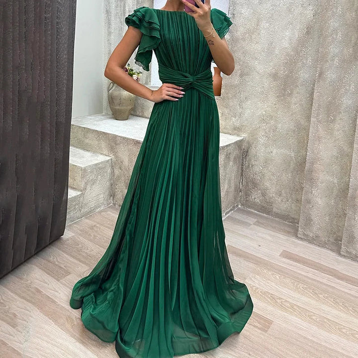 April Pleated Evening Gown Elegant Formal Dress for Autumn