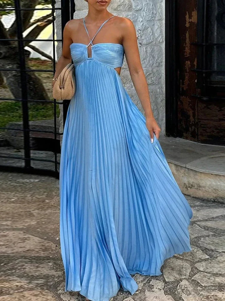 Nina Stylish Pleated Maxi Dress Elegant Flowy Dress for Autumn