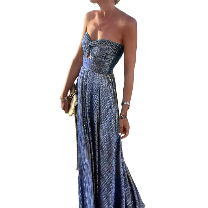 Victoria Elegant Strapless Lightweight Flowing Maxi Dress for Summer