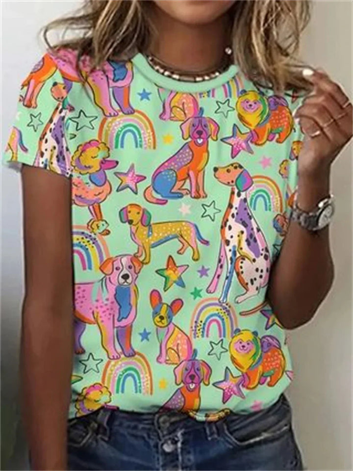 Avrille Stylish Dog Print T-Shirt for Autumn and Summer Casual Wear
