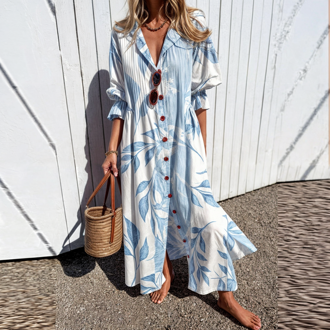 Odessa Floral Button-Down Maxi Dress with Elegant Fit for Summer and Autumn