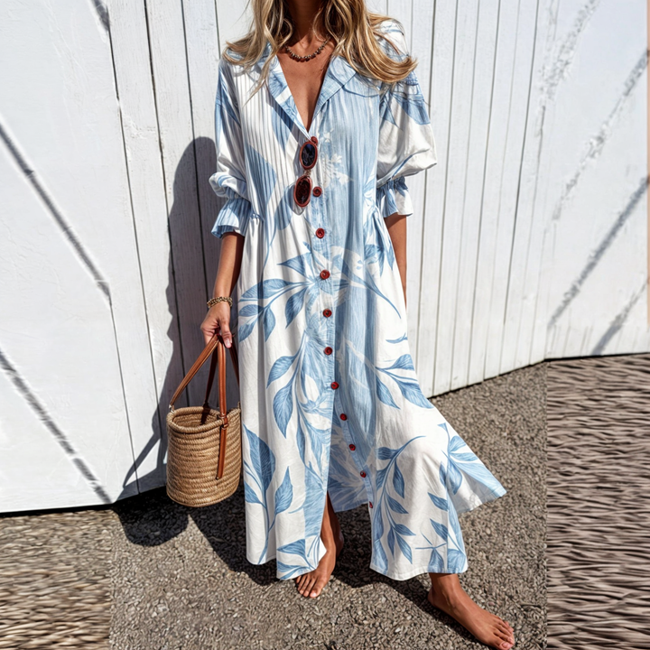 Odessa Floral Button-Down Maxi Dress with Elegant Fit for Summer and Autumn