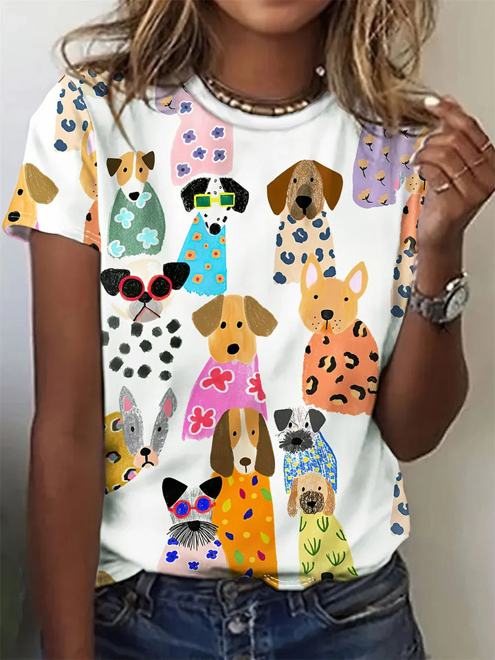 Avrille Stylish Dog Print T-Shirt for Autumn and Summer Casual Wear