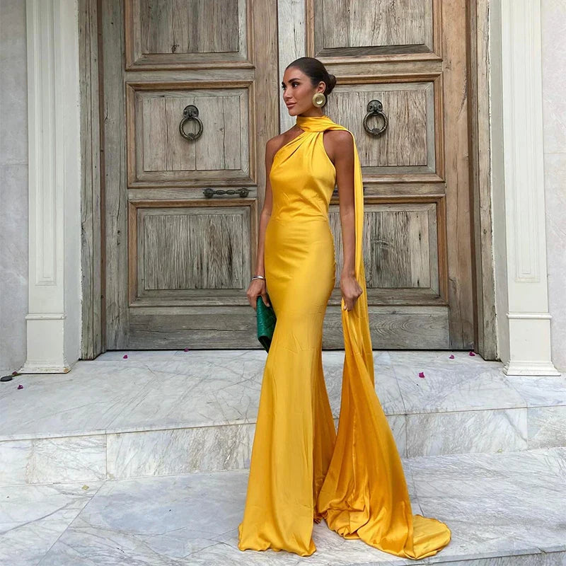 Stella Timeless Cape Gown Elegant Formal Dress Autumn Evening Mermaid Silhouette