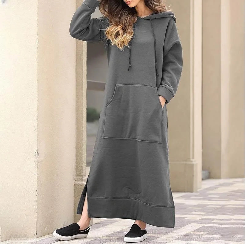 Ciska Elegant Hooded Long Sleeve Dress for Autumn Comfort and Style
