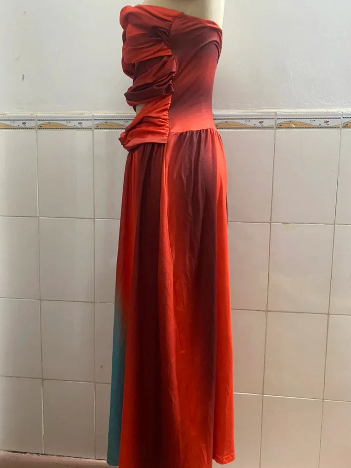 Diana Elegant Color-Block Maxi Dress for Autumn and Summer