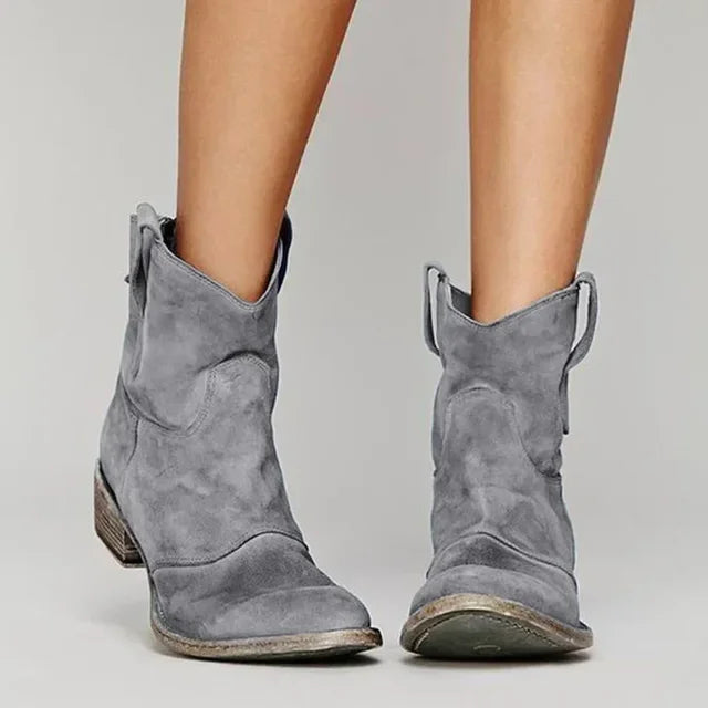 Jane Vintage Cowboy Ankle Boots for Women – Comfortable Low Heels, PU Leather, Autumn Style