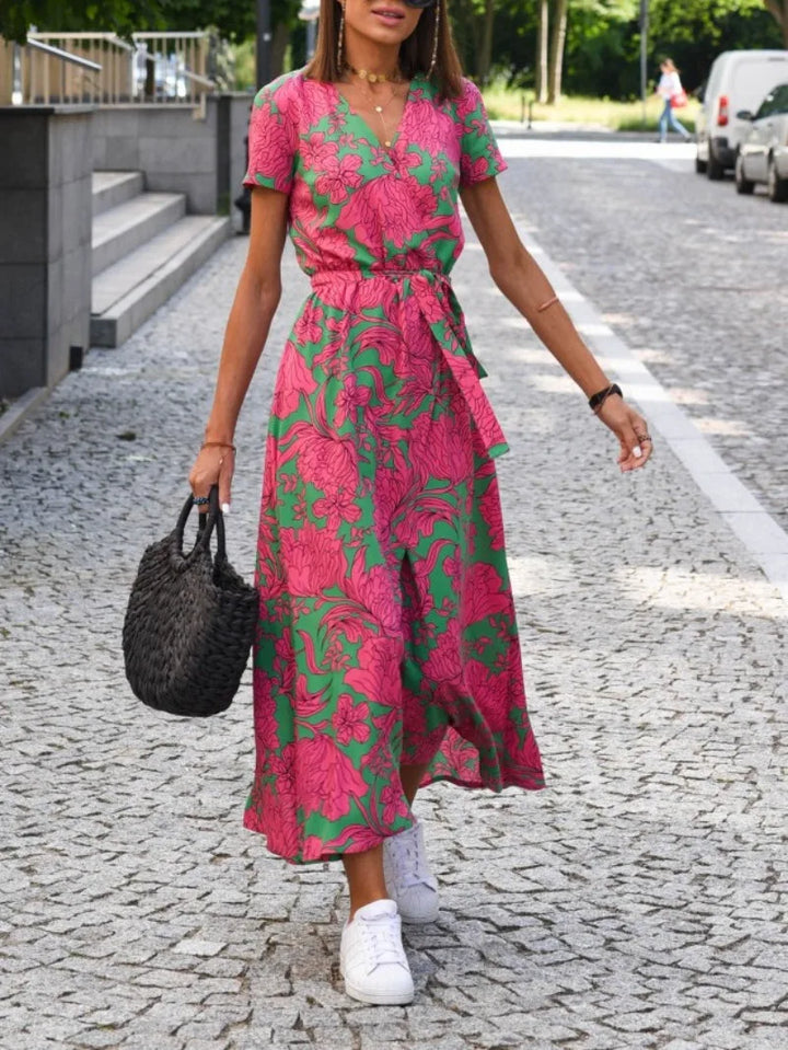 Tina Elegant Floral Wrap Dress for Autumn and Summer