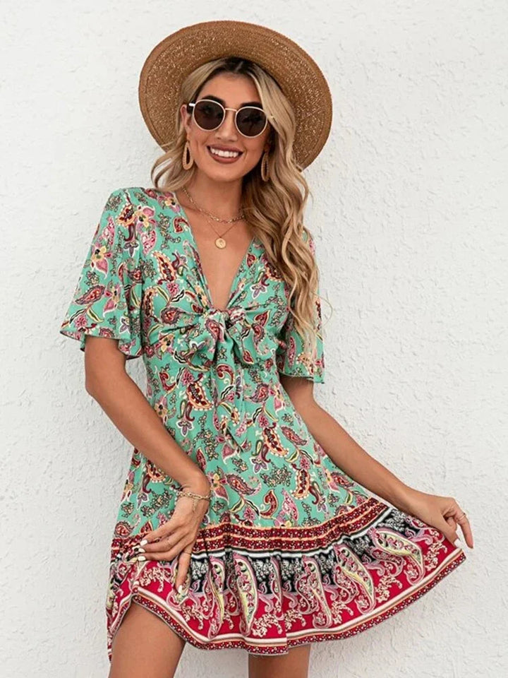 Sarah Floral Tie-Front Dress Elegant Summer Style