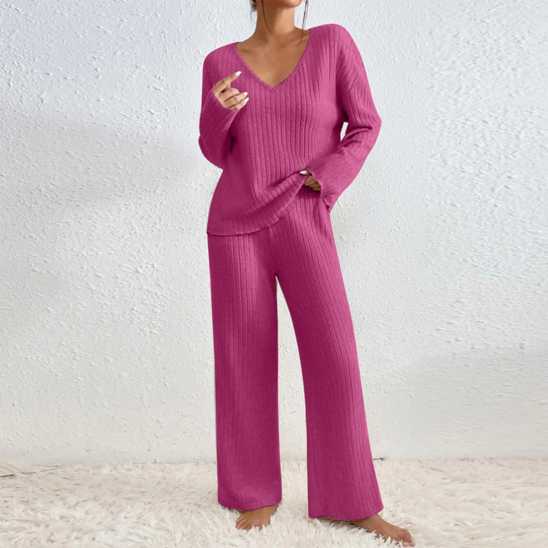 KATHY Ribbed Knitted 2-Piece Loungewear Set – Stylish, Comfortable Autumn Sweater & Pants