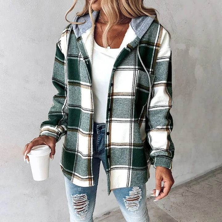 Martina Women's Mesh Button Placket Plaid Shirt Jacket for Autumn