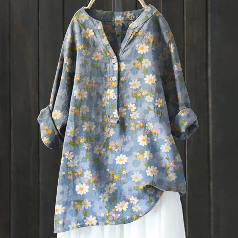 Anny Floral Button-Down Blouse Elegant Design for Autumn and Summer