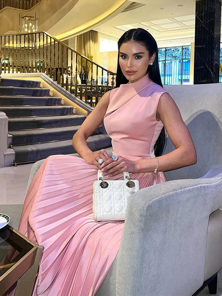 Persephone Classy Draped Gown Elegant Satin Evening Dress for Autumn