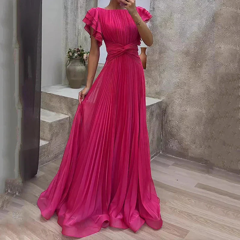 April Pleated Evening Gown Elegant Formal Dress for Autumn