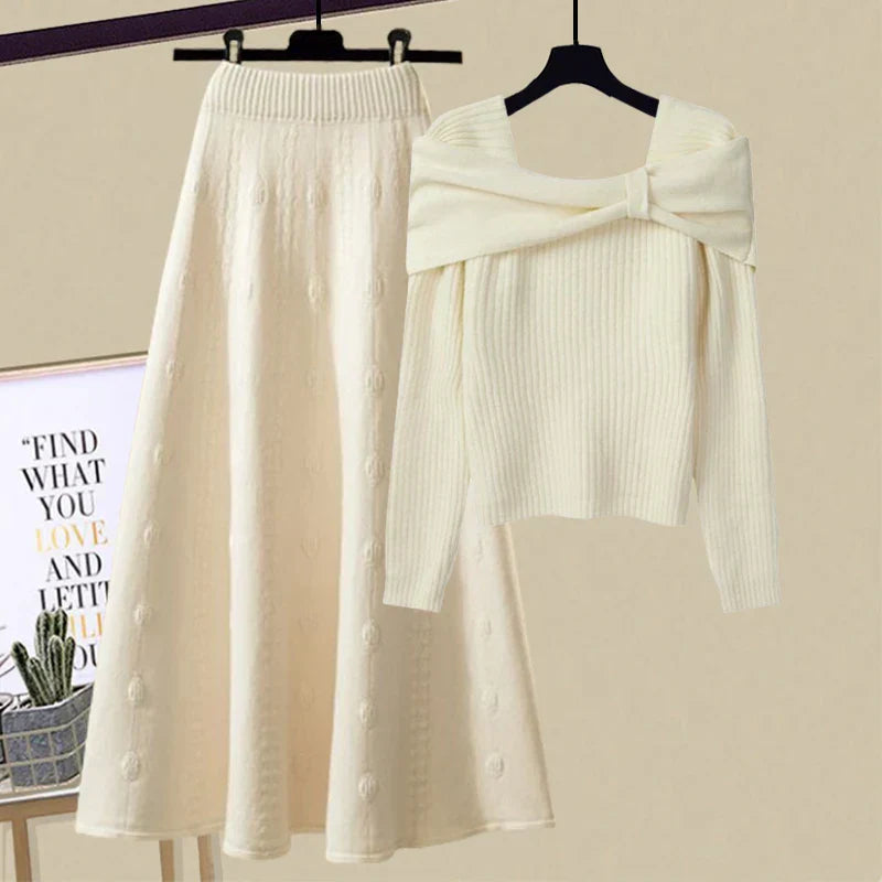 Elle Two-Piece Knitted Set with Bow Detail for Autumn