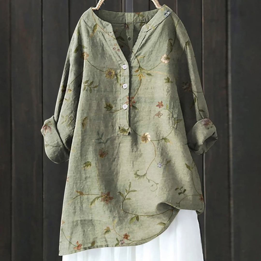 Anny Floral Button-Down Blouse Elegant Design for Autumn and Summer