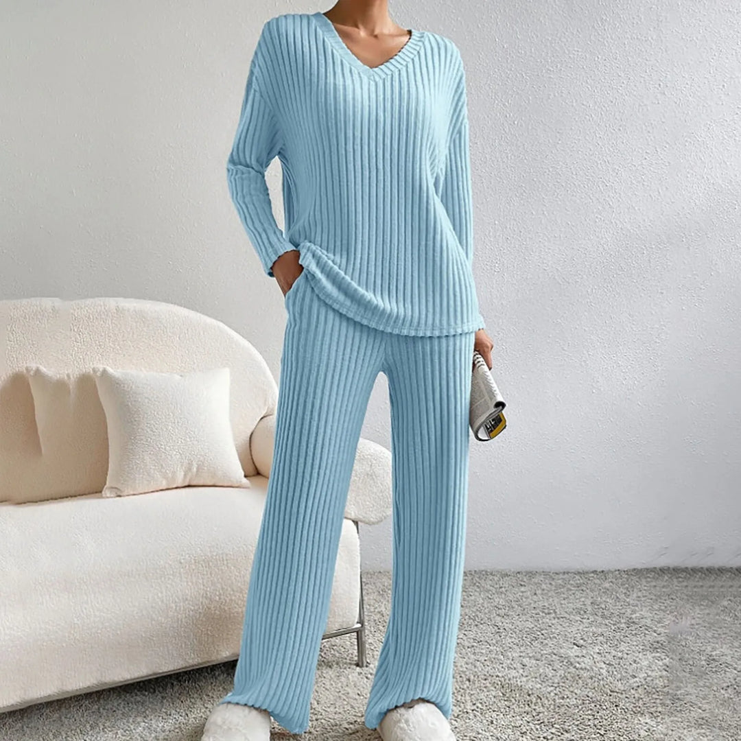KATHY Ribbed Knitted 2-Piece Loungewear Set – Stylish, Comfortable Autumn Sweater & Pants