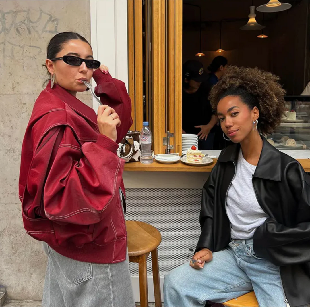 Faye Oversized Red Leather Jacket Stylish Outerwear for Autumn