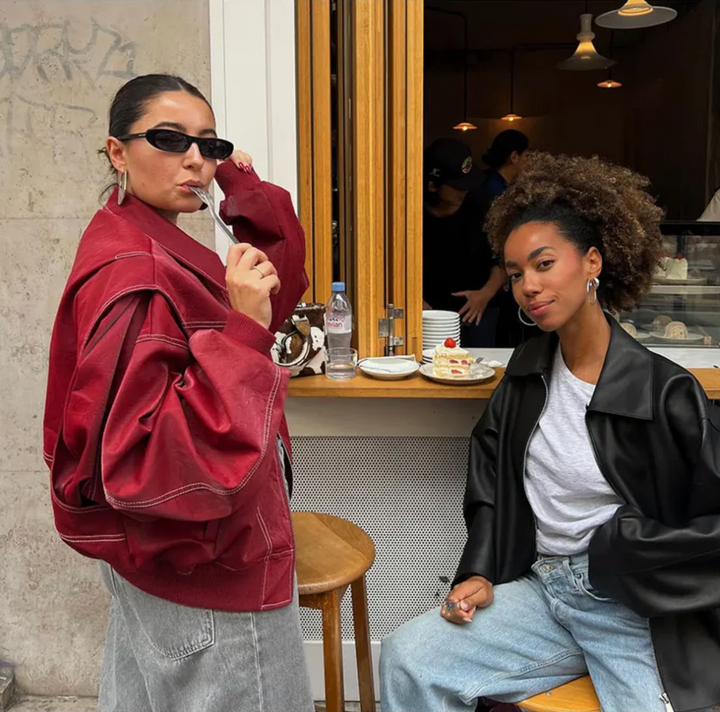 Faye Oversized Red Leather Jacket Stylish Outerwear for Autumn