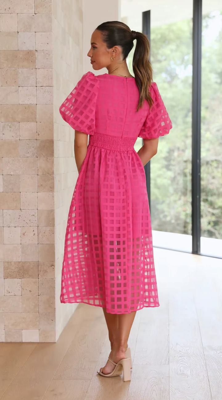 Hallie Elegant Summer Dress with Timeless Plaid Print and Ankle-Length Silhouette