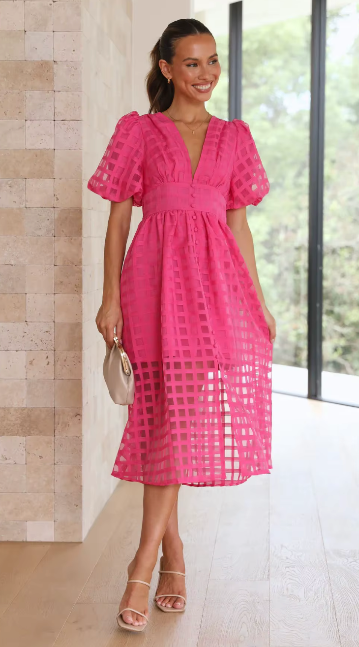 Hallie Elegant Summer Dress with Timeless Plaid Print and Ankle-Length Silhouette