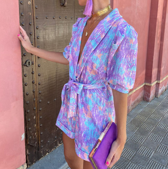 Sydney Printed Tie-Front Shorts Set Stylish Summer and Autumn Outfit