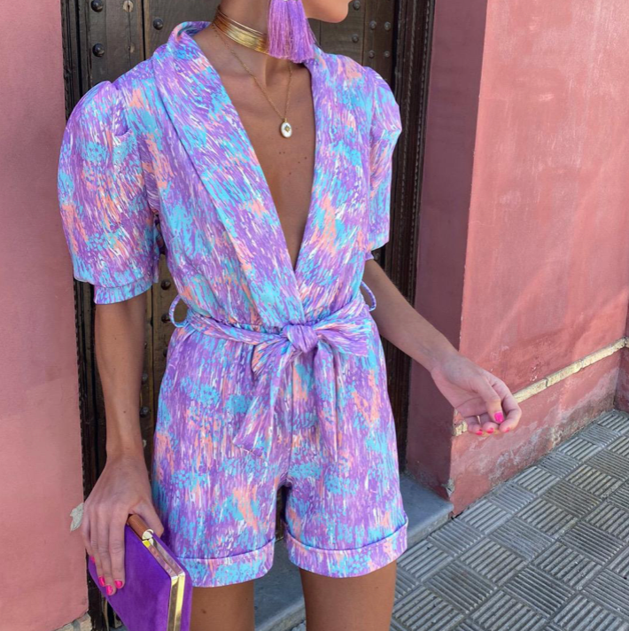 Sydney Printed Tie-Front Shorts Set Stylish Summer and Autumn Outfit