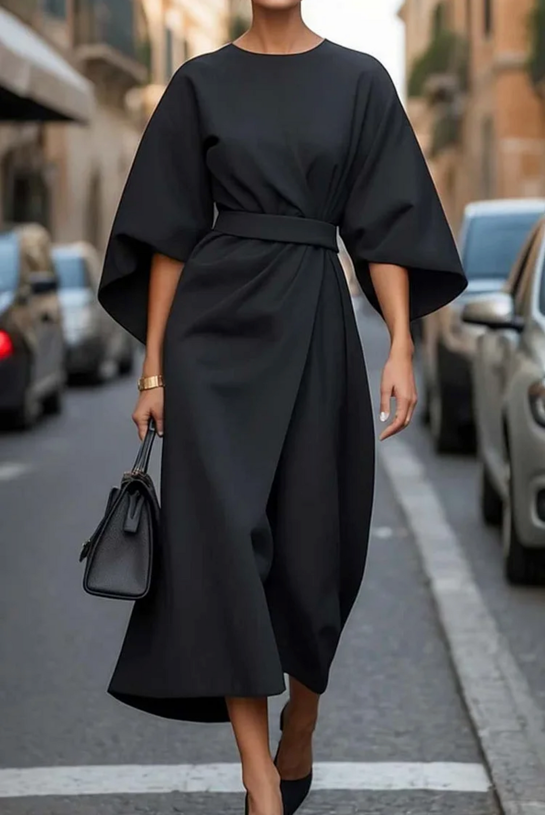 Louise Belted Maxi Evening Dress with Flattering Waist Belt for Autumn