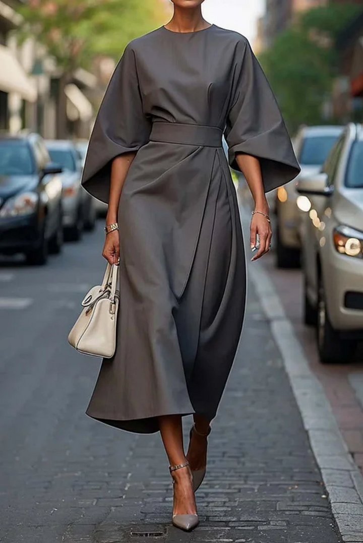 Louise Belted Maxi Evening Dress with Flattering Waist Belt for Autumn
