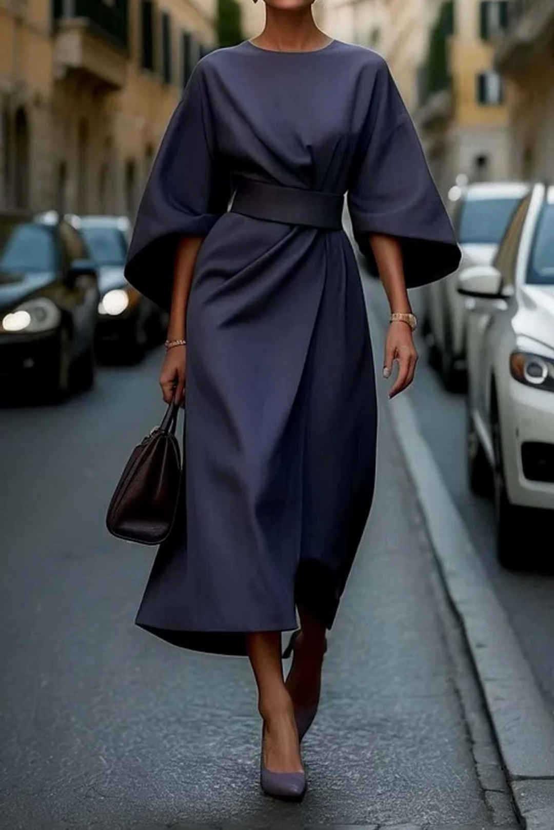 Louise Belted Maxi Evening Dress with Flattering Waist Belt for Autumn