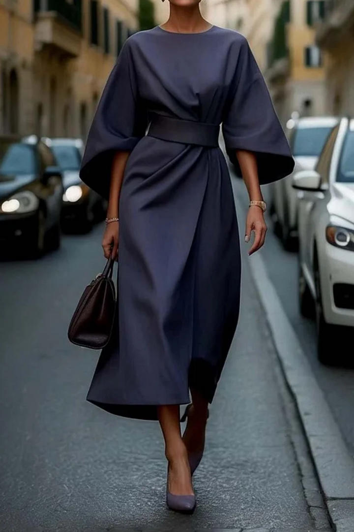 Louise Belted Maxi Evening Dress with Flattering Waist Belt for Autumn