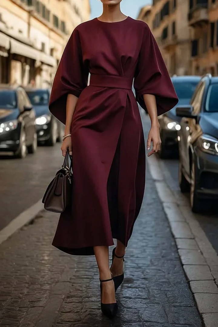 Louise Belted Maxi Evening Dress with Flattering Waist Belt for Autumn