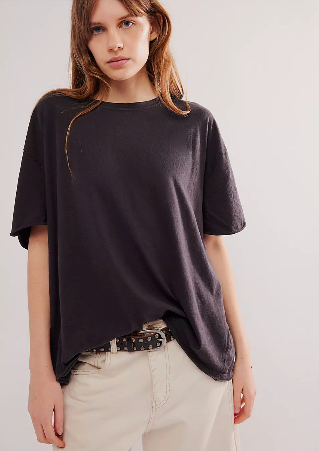 Butterfly Mesh Back Oversized Tee Vintage-Wash Cotton Blend Autumn Top