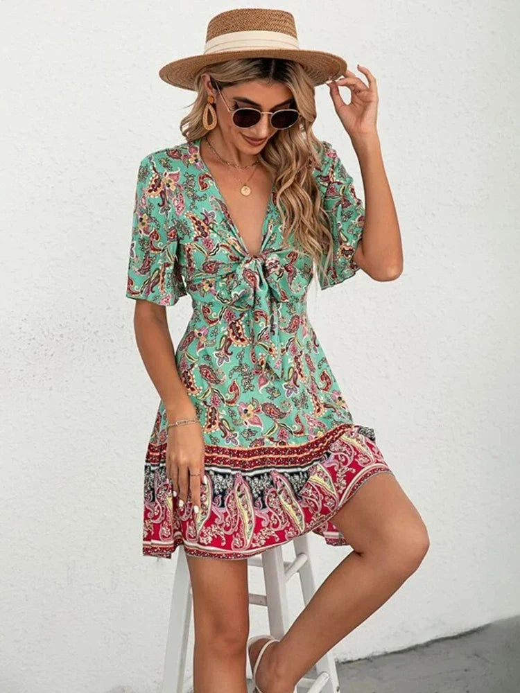Sarah Floral Tie-Front Dress Elegant Summer Style