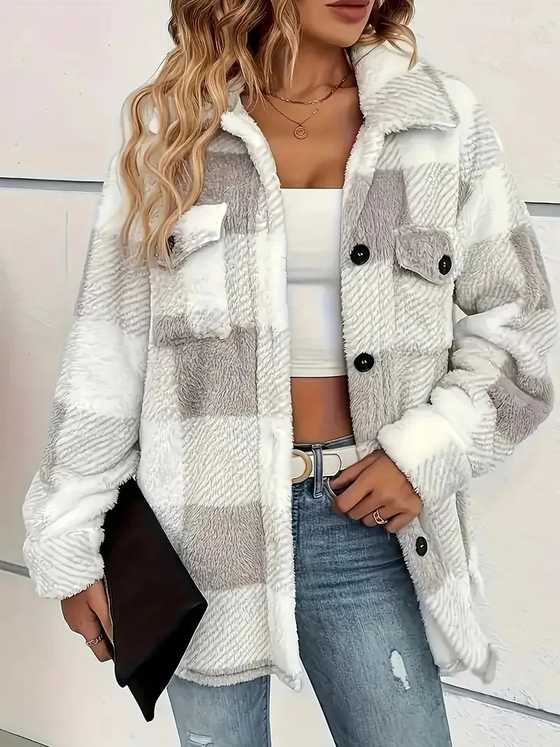 Martin Plaid Fleece Jacket for Autumn Stylish Warm Outerwear