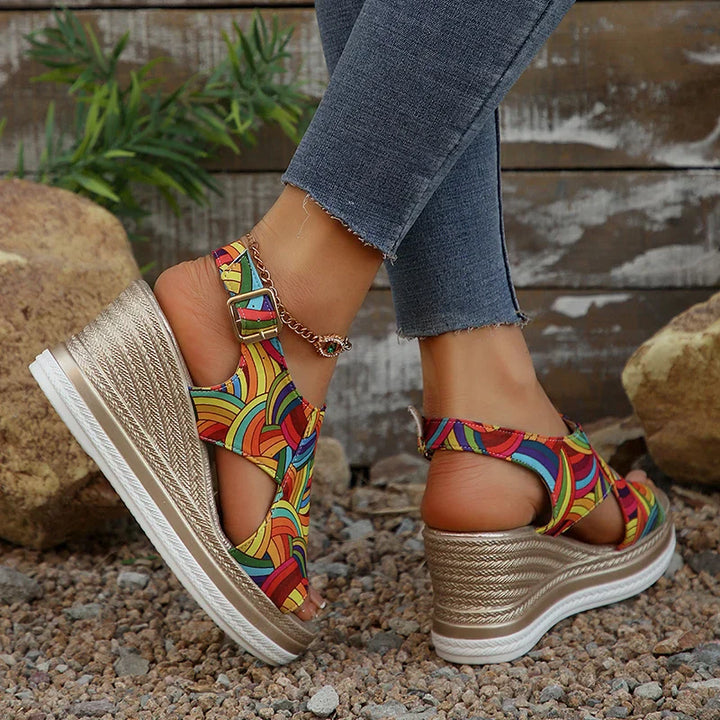 Janeiro Wedge Heel Sandals with Adjustable Ankle Strap for Summer