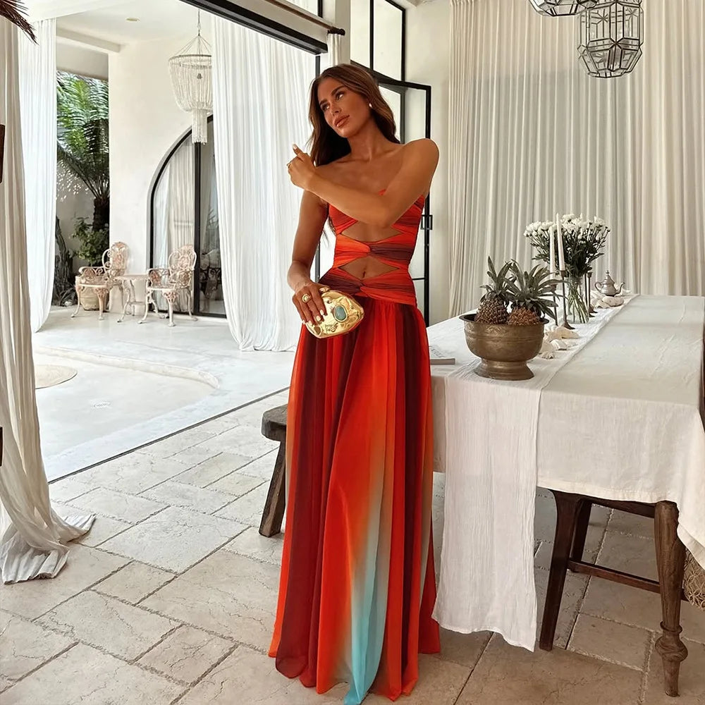 Diana Elegant Color-Block Maxi Dress for Autumn and Summer