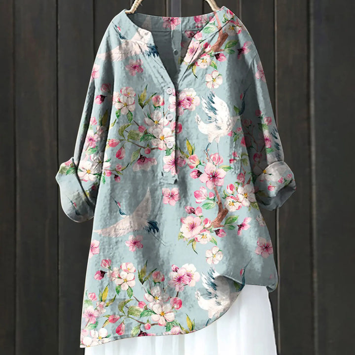 Anny Floral Button-Down Blouse Elegant Design for Autumn and Summer