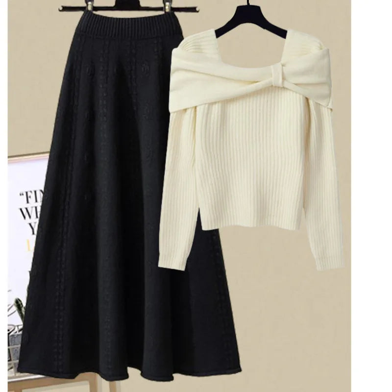 Elle Two-Piece Knitted Set with Bow Detail for Autumn